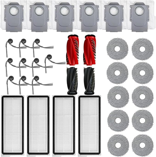 (34-Piece Maintenance Kit Replacement Parts for Roborock Qrevo S5V / Curv/Edge/Edge S5A / Curv S5X Robot Vacuum Accessories,6 Pack Dust Bags,10 Pack Side Brushes,4 Pack Main Rollers