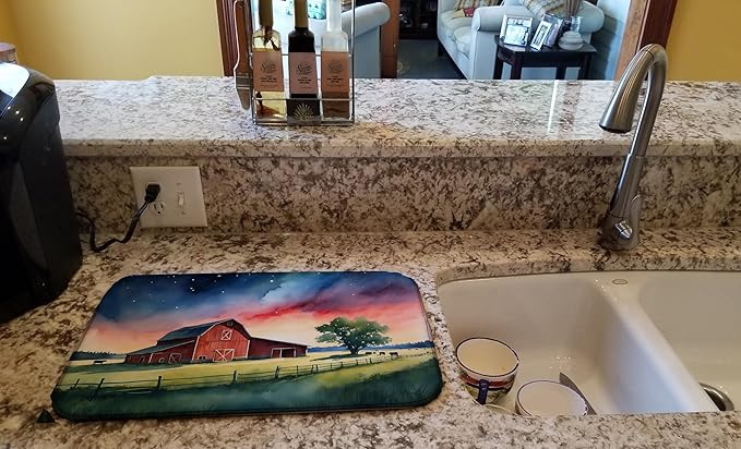 Caroline's Treasures Barn at Twilight Dish Drying Mat Absorbent Dish Drying Mat Pad for Kitchen Counter Dish Drainer Mat for Countertop, 14 x 21", Multicolor