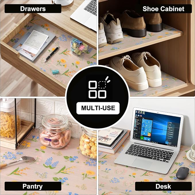 INNOLITES Shelf Liners for Kitchen Cabinets Non-Adhesive Drawer Liner with Floral, Waterproof Durable Easy to Clean, for Refrigerator, Shelves (Colorful Floral, 11.8" x 120")