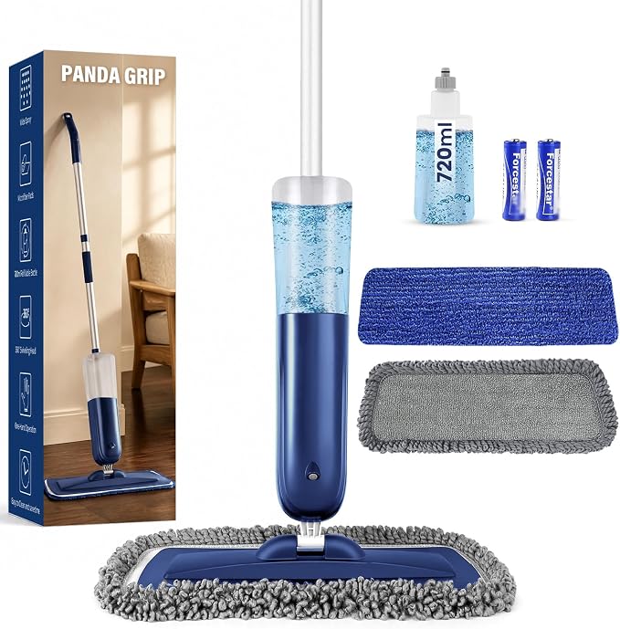 PowerMop Floor Mop with 720 ml Refillable Bottle & 2 Microfiber Pads | Powered wet dry mop for kitchen, wood, hardwood, laminate, ceramic tile floors, with washable pads and refillable bottle