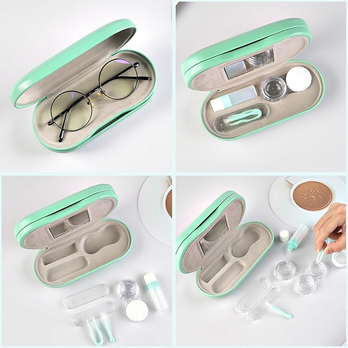 Lasiyanor 2 in 1 Eyeglass Case Portable Double Sided Contact Lens Box Multifunction With Tool for Travel Daily Outdoor