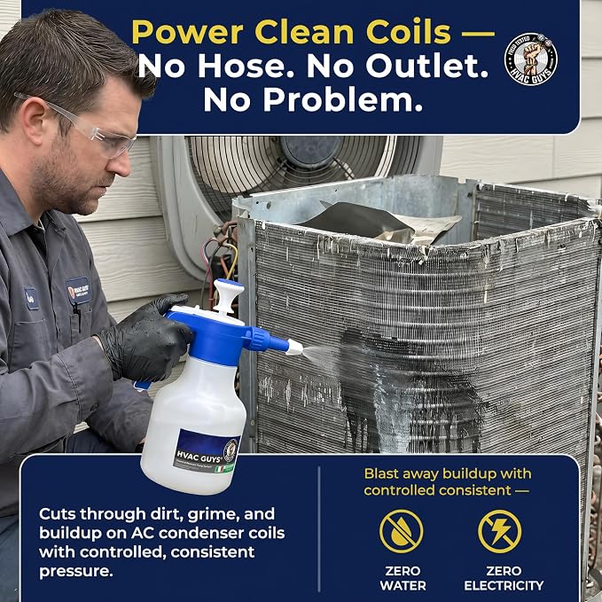 HVAC Guys Coil Cleaner Pump Sprayer | Handheld Chemical Pump Sprayer with 360° Spray Angle | Adjustable Nozzle, EPDM Seals | 48 oz Capacity