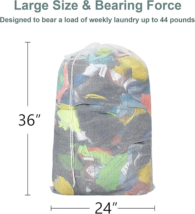 Dalykate Laundry Bag with Shoulder Straps and Mesh Pocket and Mesh Laundry Bags 3 Pack, 2 Item Bundle
