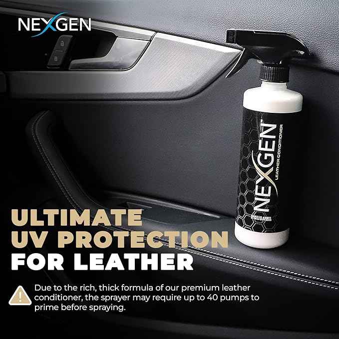 Nexgen Car Leather Cleaner and Conditioner Set - Quick Spray Car Seat Conditioner and Leather Restorer - Gentle Liquid Formula, Multi-Purpose Cleaner for Cars, Couch, Boots, Purses, and More