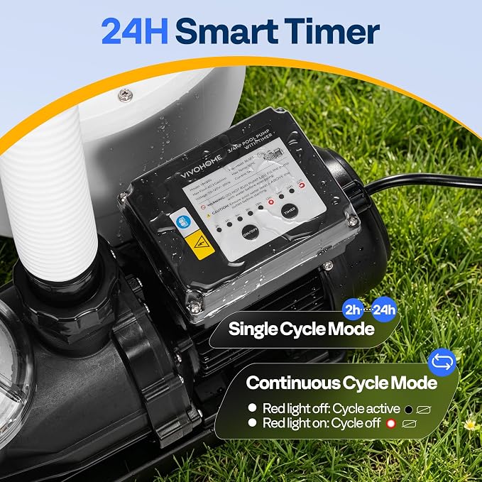VIVOHOME 13 in Sand Filter Pump for Above Ground Pool, 0.75 HP 3618 GPH, Swimming Pool Filter System with 24H Timer & 6-Way Valve, High-Efficiency Filtration for Pools Up to 15,000 Gallons