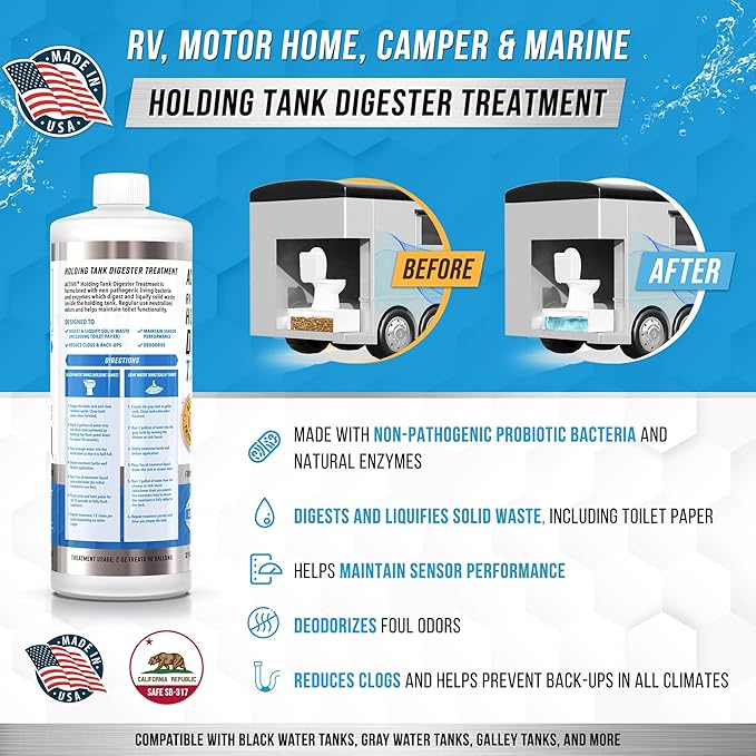 ACTIVE Mold Stain Remover Gel and RV Holding Tank Digester Treatment - Includes 7oz Mold Stain Remover and 32oz RV Black Tank Treatment