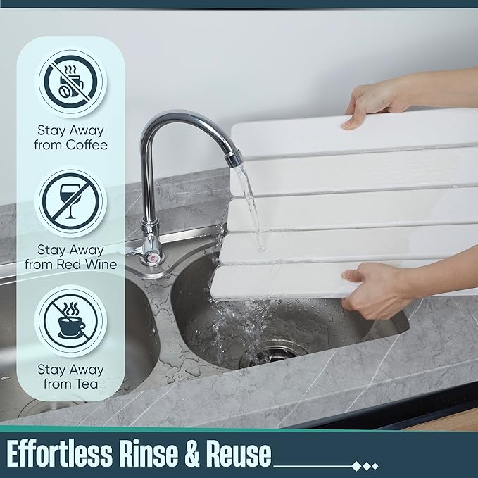 Stone Drying Mat for Kitchen Counter, 24"x16" Large Collapsible Dish Drying Mat with Non-Slip Pad and Sandpaper, Rolling Design, Quick Dry for Dishes, Bottles, Utensils