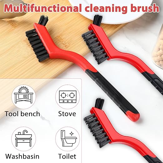 Reallnaive 50 Pcs Nylon Cleaning Brushes Bulk 7 Inch Red Nylon Brushes with Curved Handle Grip for Deep Cleaning Small Parts Rust Dirt Paint Scrubbing, Removal Surface in Hole