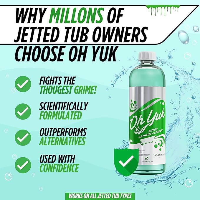 Oh Yuk Jetted Tub & Washing Machine Cleaner Bundle - Deep Cleans Jets & Washers – Helps Remove Odor-Causing Residues, Pet Hair & Hard Water Buildup in laundry– Safe & Effective for All Models