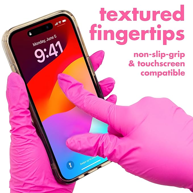 Colortrak Disposable Nitrile Gloves, Magenta, Luminous Collection Latex-Free, Powder-Free Hair Color Gloves for Chemical Processing & Salon Services, 100 Count, Large