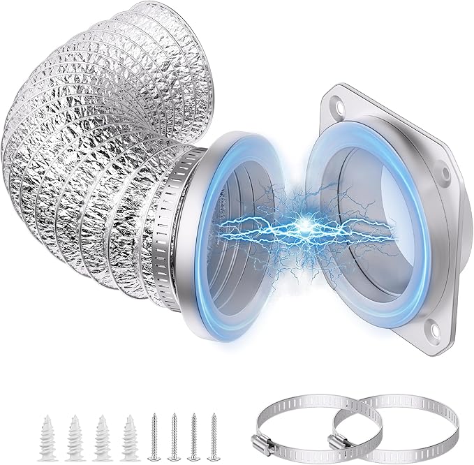 Magnetic Dryer Vent Coupling Connector Kit - DV180 Airtight Seal, Quick Magnetic Connect/Disconnect, Includes 4" Extendable Flexible Duct Hose, 2 Clamps, Screws - Easy Install & Lint Cleaning (silver)