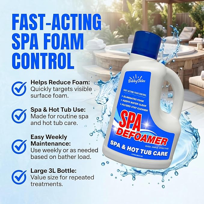 Hot Tub Defoamer, Spa Defoamer for Hot Tub Owners, 3L, Anti Foam for Hot Tub, Foam Down Hot Tub Foam Eliminator, Hot Tub Chemicals, for Spas & Inflatable Tubs – BubbyShine
