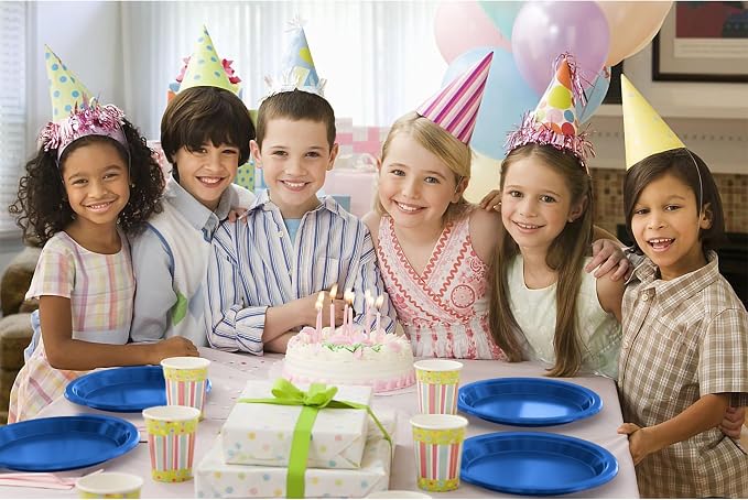 Party Solids Dark Blue Plastic Plates For Party Supplies, Dark Blue Disposable Plates 100 Pieces - 50-7" & 50-9" Heavy Duty 350 GSM Disposable Dinnerware Sets, Plastic Dinnerware Sets