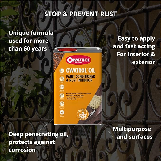 OWATROL Oil Rust Inhibitor for Metal & Paint Conditioner 34 Oz - Prevents Corrosion, Enhances Paint Adhesion, Smooth Application, Heat-Resistant, Ideal for Metal, Wood & Industrial Machinery