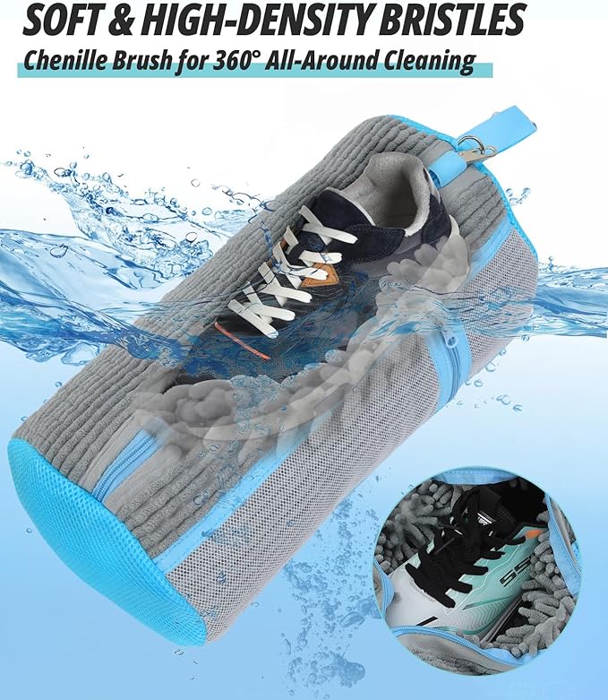 Shoe Washing Machine Bag, 2 Pack Shoe Cleaning Bag for Washer and Dryer, 360° Deep Cleaning Reusable Shoes Laundry Bags for Sneakers with Zipper Protection and Side Mesh Pouch, Gray
