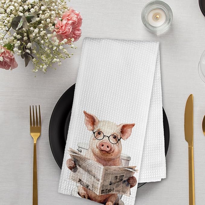 Funny Pig Hand Towels for Bathroom Washroom Decor, Pigs Lovers Gifts Decorative Hand Towels Set of 2, Funny Farm Animals Pig Dish Tea Towels for Kitchen Farmhouse Cabin Decor, 16x24 Inch
