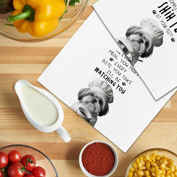Funny Shih Tzu Dog Kitchen Towels 16x24 Inch Set of 2 | Shih Tzu Lovers Gifts for Women Men Dish Tea Towels for Kitchen, Dog Lover Mom Dad Owner Gifts Decorative Hand Towel