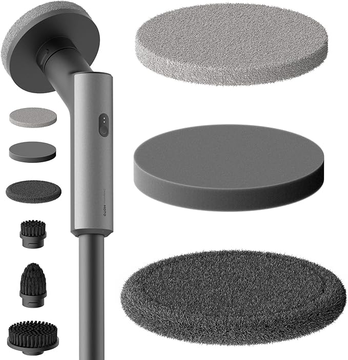 HOTO IPX7 Full Body Waterproof Electric Spin Scrubber, Shower Scrubber with 6 Brush Heads Bundle with 3 Pcs Replacement Pads