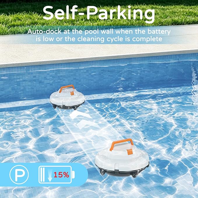 2026 NEW Cordless Robotic Pool Cleaner, Automatic Robotic Pool Vacuum Cleaner with Dual Motors, 130mins Runtime & Auto Docking Pool Vacuum Robot for Inground Pools Up to 1100 Sq.Ft, JQR-V201, White