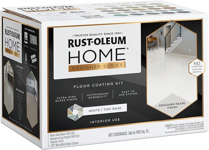 Rust-Oleum 391503 Home Designer Series Floor Coating Kit, High Gloss White