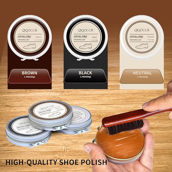 Shoe Cleaning Kit,13 Pcs Leather Boot Care Kit, Shoe Polish, Mink Oil, Shine Cloths, Shoe Brushes, Shoe Horn, and More for Leather Boot Care and Cleaning, Leather Polish Kit Gift for Men Women