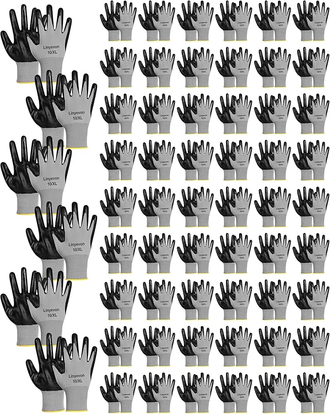 Maxcheck PU Coated Gloves Bulk, Reusable Rubber Safety Gloves for Men Women Work Warehouse, Mechanic, Woodworking