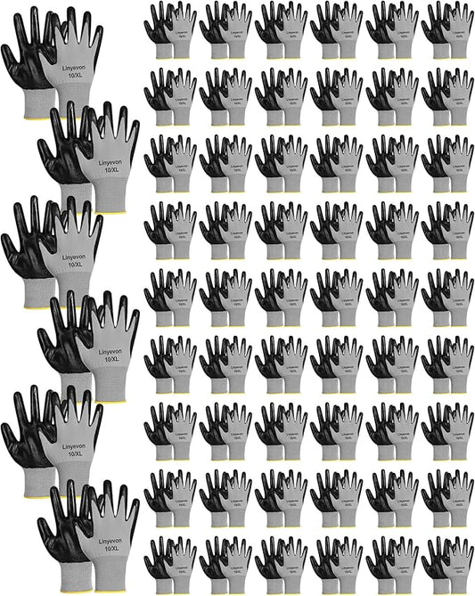 Maxcheck PU Coated Gloves Bulk, Reusable Rubber Safety Gloves for Men Women Work Warehouse, Mechanic, Woodworking