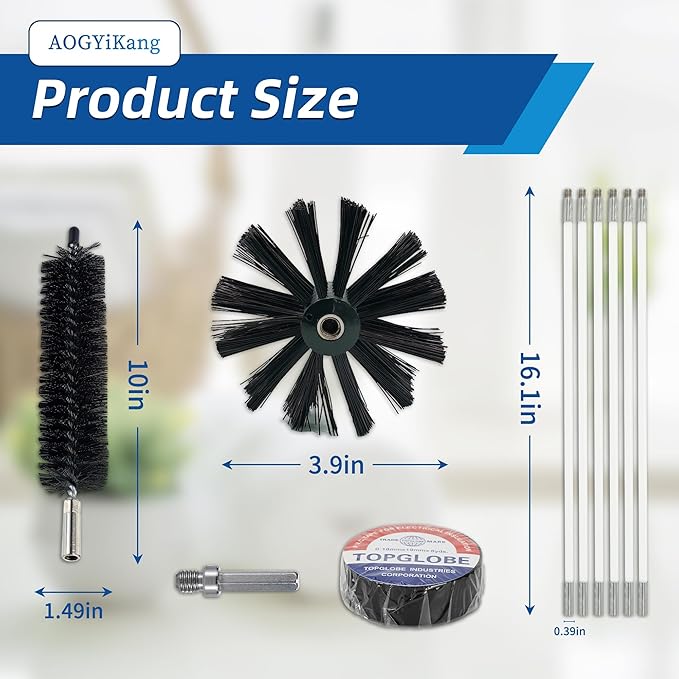 35 Feet Dryer Vent Cleaning Brush Kit, Multi-Scene Durability Chimney Brushes with Flexible Nylon Rod and Glove, Multi-Purpose lint Cleaning Brush for Drill, fireplaces, Ventilation ducts