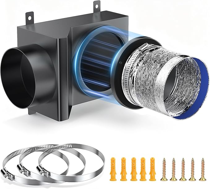 Magnetic Dryer Vent Connector Kit, 90 Degree Magnetic Dryer Vent Strong Magnet Dryer Vent Adapter Airtight Seal Quick Connect Disconnect Easy to Clean Flexible Hose 4" Exhaust Duct with Clamp Screws