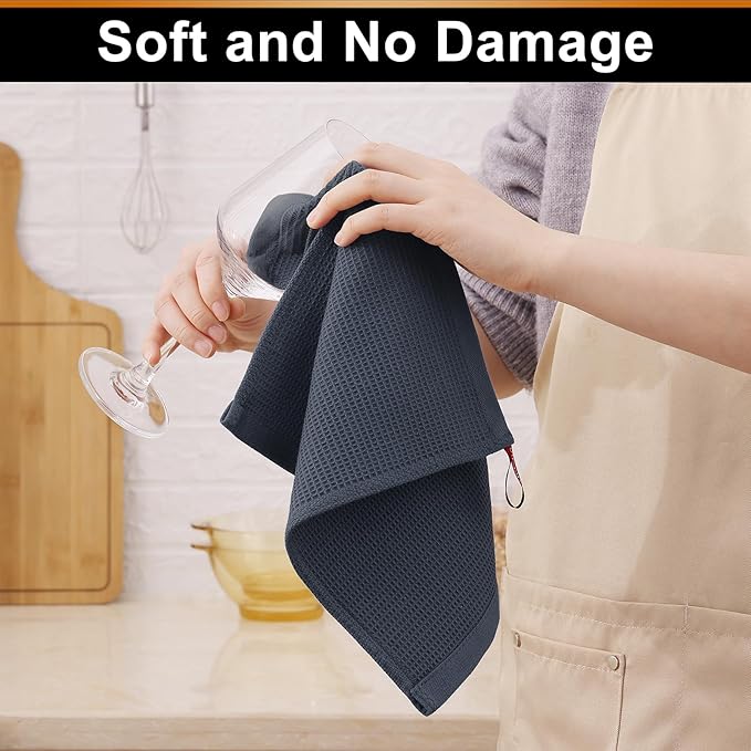 Homaxy 100% Cotton Waffle Weave Dish Cloths - 24 Pack Soft and Absorbent Dish Towels - 12 x 12 Inches Quick Dry Dish Rags - Dark Grey