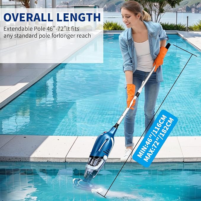 YASHINE Cordless Pool Vacuum Cleaner, Rechargeable, Handheld Pool Vacuum for Above Ground and Inground Pools, spa hot tub 18.5 GPM Suction 80 Min Run Time