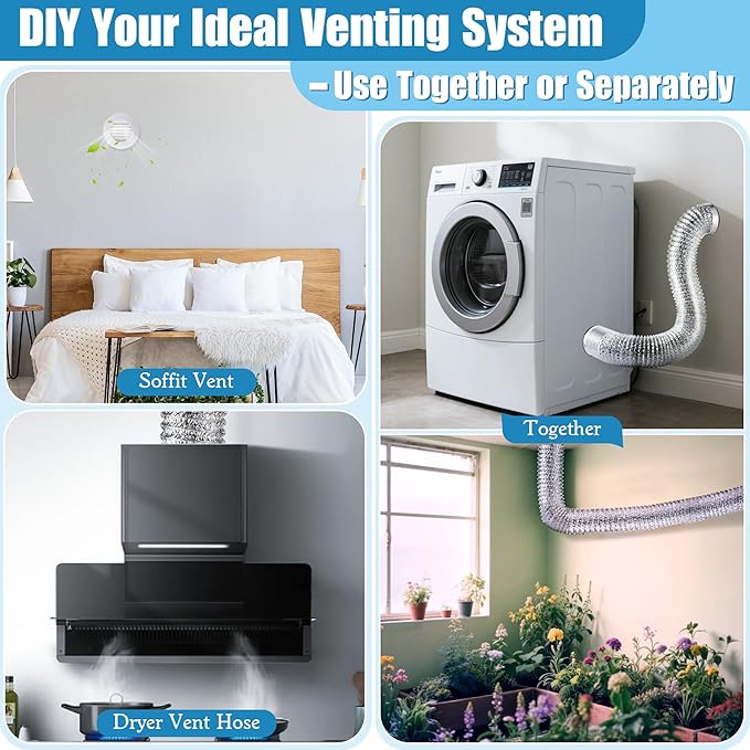 2 Set Dryer Vent Kit with Hose/duct Connector/wall Vents Cover, 4 Inch Dryer Vent Hose Through Wall Ducting Kit, Aluminum Ducting Tube Connector Soffit Vents for Ventilation, Air Circulatio