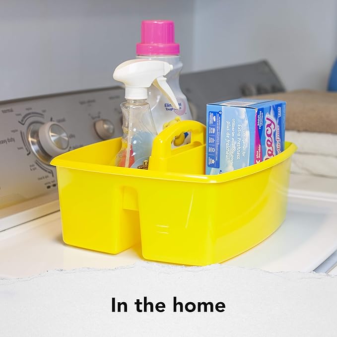 Storex 2-Compartment Large Caddy – Multipurpose Classroom Organizer with Handle, Yellow, 6-Pack (00957U06C)