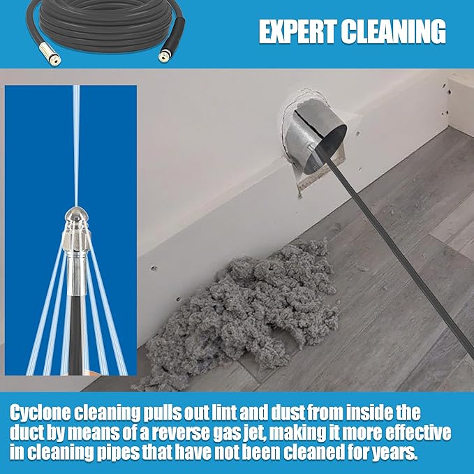 Dryer Vent Cleaner Kit: 32ft Pressure Hose + 1/4 Air Quick Connect + 2 Jetter Nozzle for Powerful Lint Removal, Fire Hazard Reduction & Energy Savings – Ideal for Cleaning Long Dryer Ducts