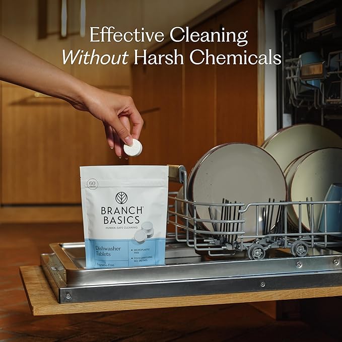 Branch Basics Dishwasher Tablets – 120 Ct | Plastic-Free, Fragrance-Free, Human-Safe | Delivers a Powerful Clean Without Harsh Chemicals (60 Count (Pack of 2))