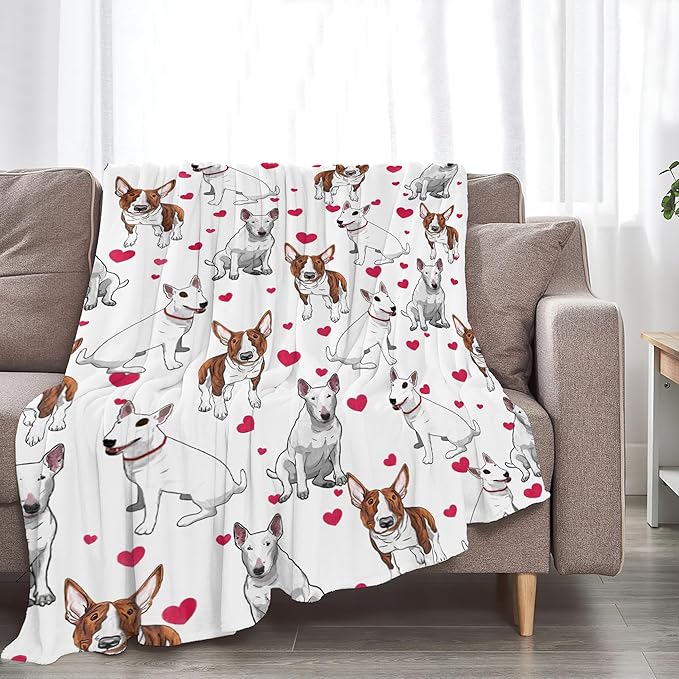 Bull Terrier Gifts and Decor - Cute Dog Throw Blanket, Soft Warm Cozy Fleece Blanket for Couch, Sofa & Bed - 80"x60"