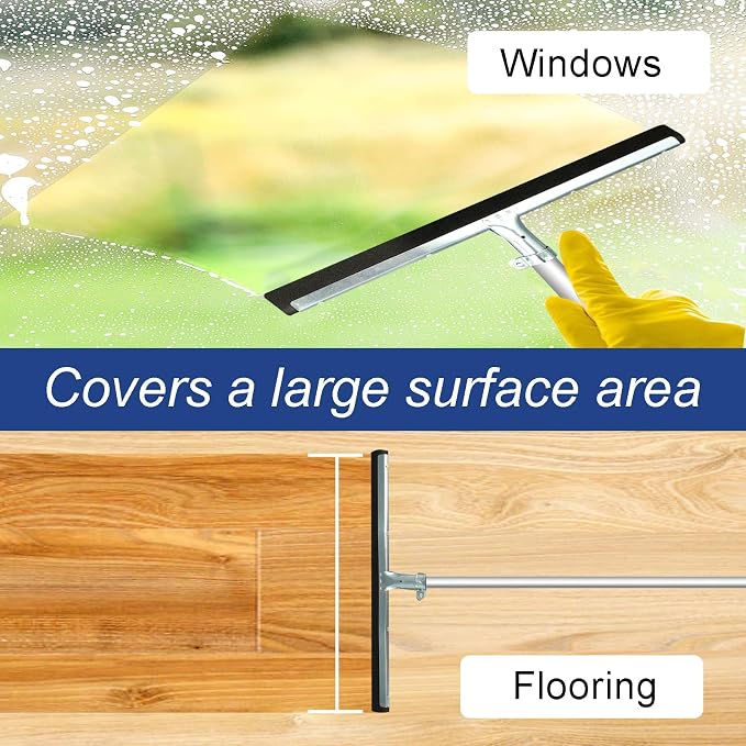 6 Pcs Double Foam Floor Squeegee 18 Inch Cleaning Squeegee Heavy Duty Rubber Broom Stainless Steel EVA Foam Blade Industrial Floor Scrubber for Garage Pool Concrete Window