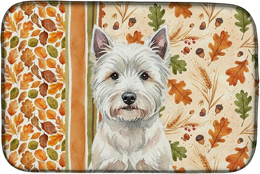 Caroline's Treasures Westie Heirloom Fall Dish Drying Mat Absorbent Dish Drying Mat Pad for Kitchen Counter Dish Drainer Mat for Countertop, 14 x 21", Multicolor