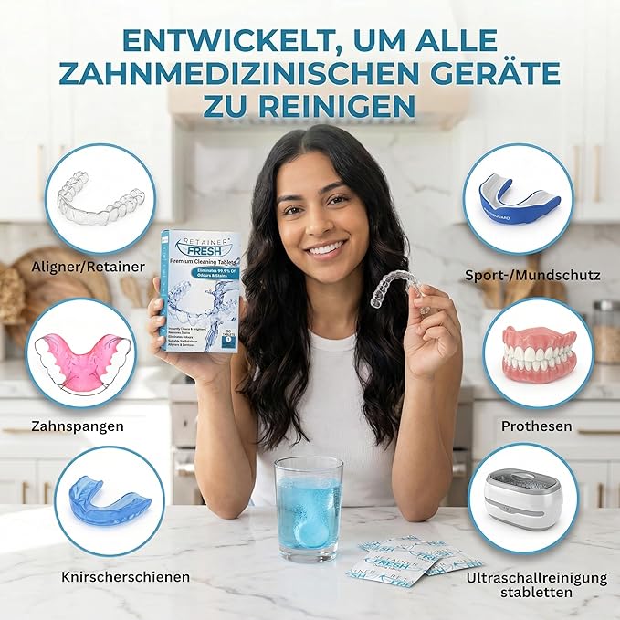Retainer Fresh Retainer Cleaner Tablets - Denture Cleaner, Retainer Cleaning Tablets, Mouth Guard Cleaner, Aligner Cleaner, Brite Retainer Tablets 36 Tablets 1 Month
