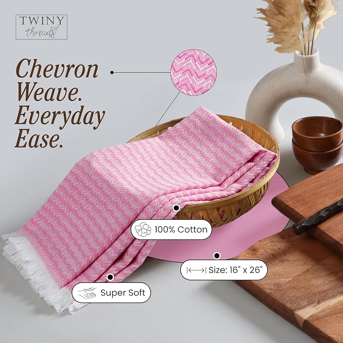 TWINY threads Chevron Weave Kitchen Towel Multi Color Set, Premium 100% Cotton Kitchen Linen, Absorbent, Quick Drying, Machine Washable, Multi Purpose Towel for Drying Dishes, Set of 12, 16"x26"
