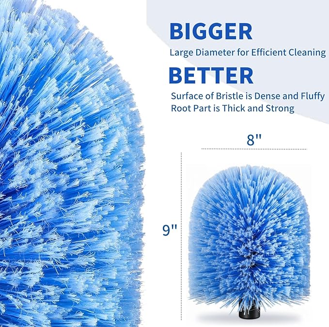 Screw on Webster Cobweb Duster Head for Pole,Spider Web Remover Brush, Cobweb Duster Head Attachment,Fits Standard 3/4 inch Threaded Poles(Big, Blue)