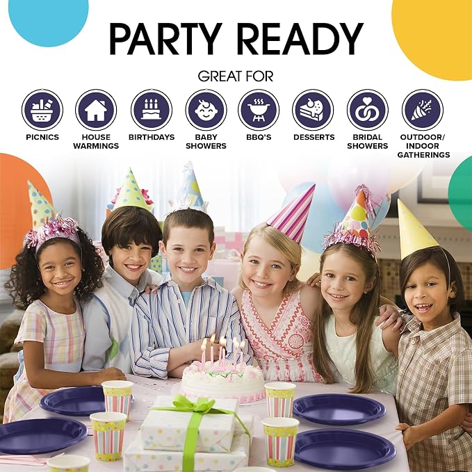 Exquisite Party Solids Navy Plates Disposable Navy Plastic Plates 100 Pieces - 50-7" & 50-9" Heavy Duty 350 GSM Disposable Dinnerware Sets, Plastic Dinnerware Sets