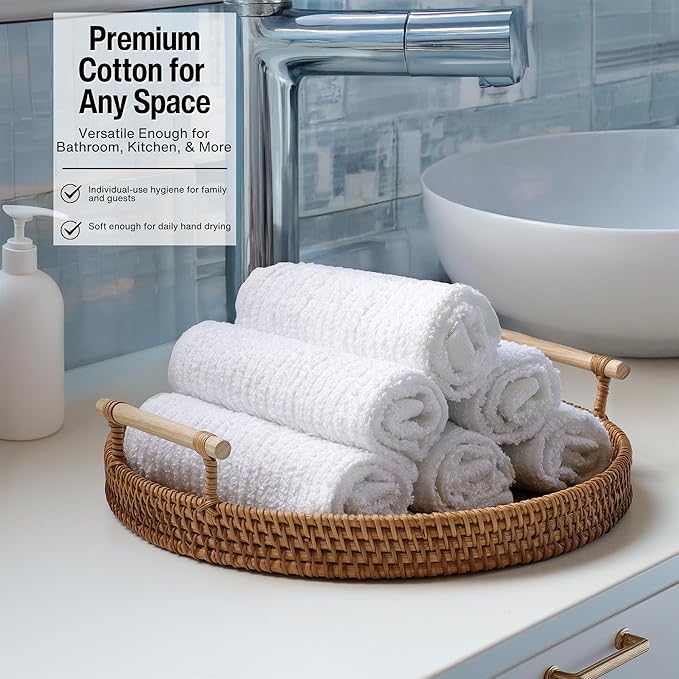Living Fashions Bar Mop Kitchen Bathroom Cleaning Towels, Set of 6, Size 16” x 19”, First Quality, 100% Cotton, Brilliant White Color, Machine Washable