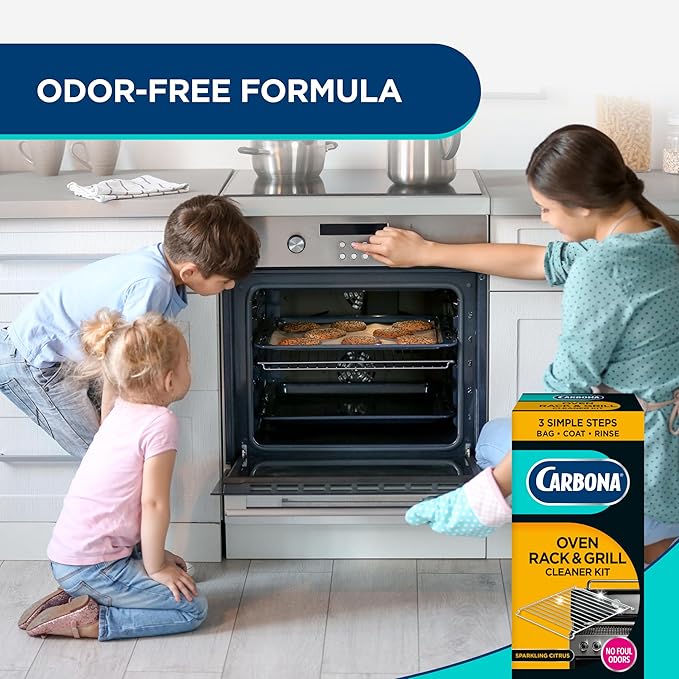 Carbona Oven Rack & Grill Cleaner Kit, Includes Bag & Gloves, Eliminates Thick Grease, Grime & Baked-On Food, Unscented Formula