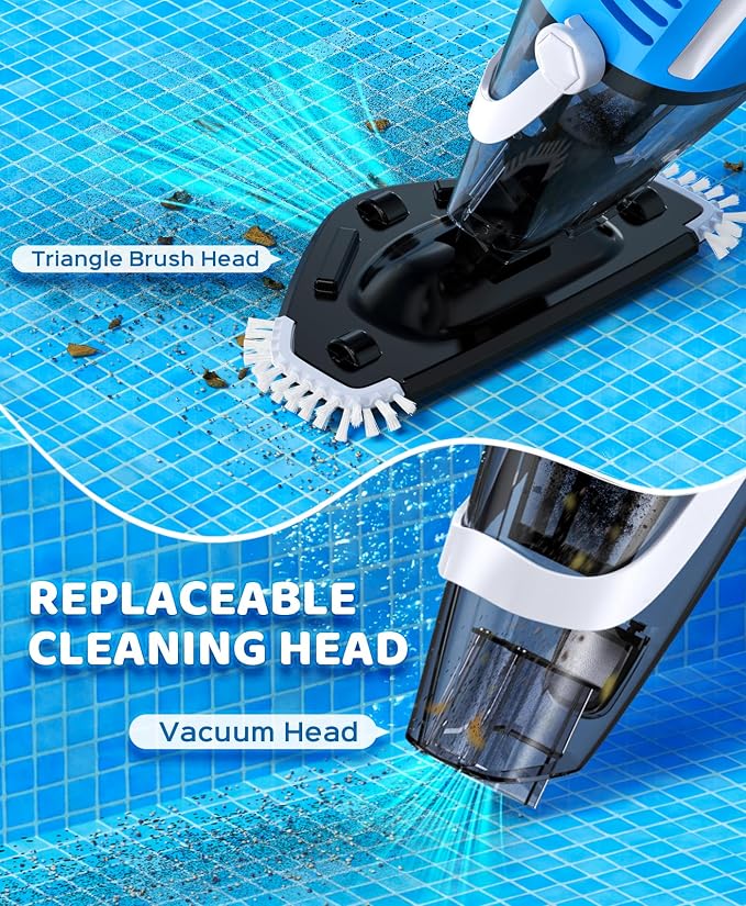 Pool Vacuum for Above Ground Pool with a Telescopic Pole, 80Mins Runtime, Handheld Rechargeable Pool Cleaner with 18.5 Gallons/min Powerful Suction for Above Ground/Inground Pools, Hot Tubs, Spas
