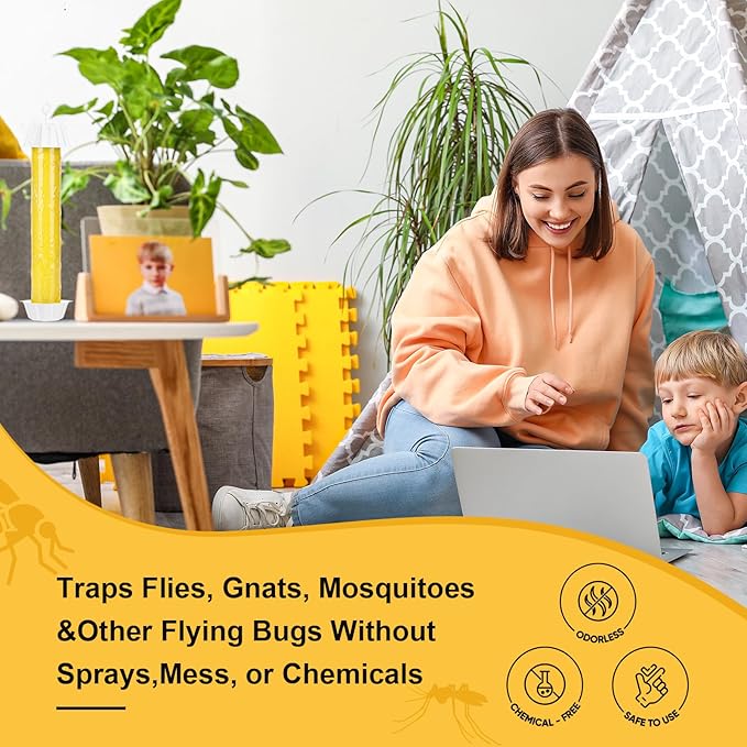 12 Pcs Fly Traps for Indoor Outdoor Hanging Fruit Fly Stick Trap Sticky Mosquito for Home Insect 10 x 2.5 Inches (Yellow and White)