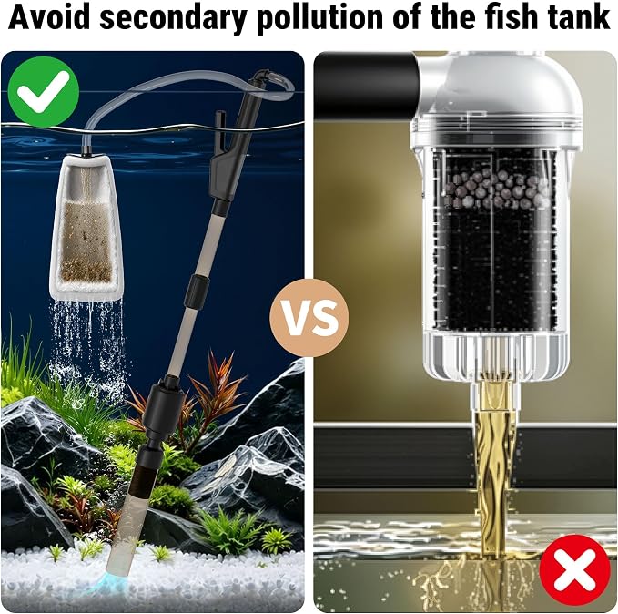 Electric Aquarium Vacuum Gravel Cleaner for 10-100 Gal, 6 in 1 Automatic Fish Tank Cleaning Tool with Adjustable Flow Handle & Sock Filter, Gravel Vacuum For Aquarium DC-24V Strong Suction Quiet Pump | One handed sand washing | Internal circulation fil...
