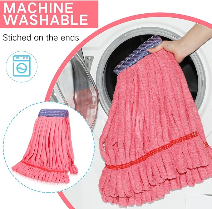 Lallisa 4 Pcs Commercial Mop Head Replacement Tube Microfiber Industrial Looped End Mop Heads Refill for Floor Cleaning for Home Commercial Industrial Use(Large,Red)