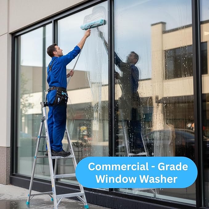 Window Squeegee 18 inch and Window Washer with Swivel Handle, Professional Window Cleaning Kit, Window Scrubber with Durable Aluminum T-Bar for Window Cleaning