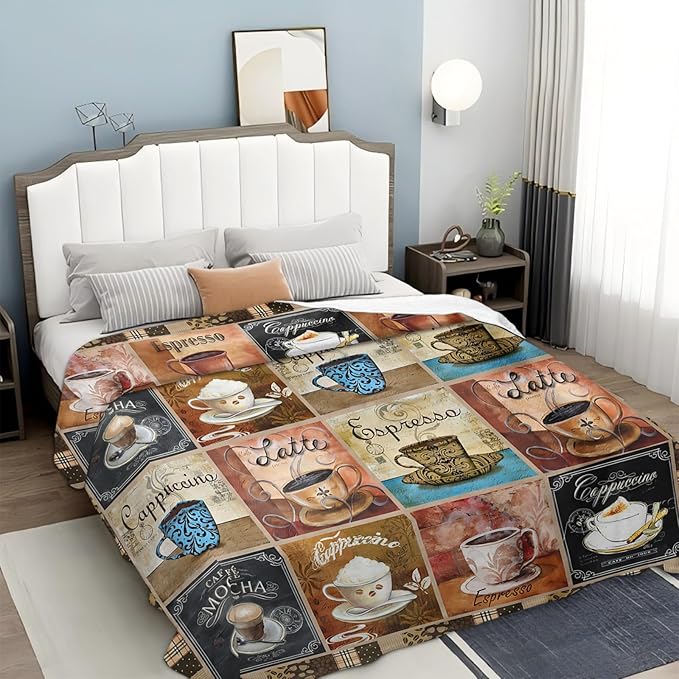 Tijuboni Coffee Throw Blanket Coffee Gifts for Women Men Girls Boys Kids Adults Soft Flannel Fleece Blanket for Couch Sofa Bed Home Decor 40"x50"
